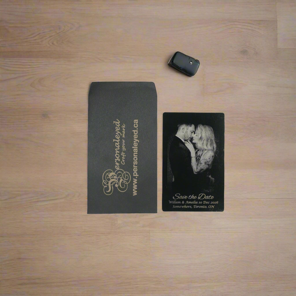 Save the Date Metal Engraved Photo Card