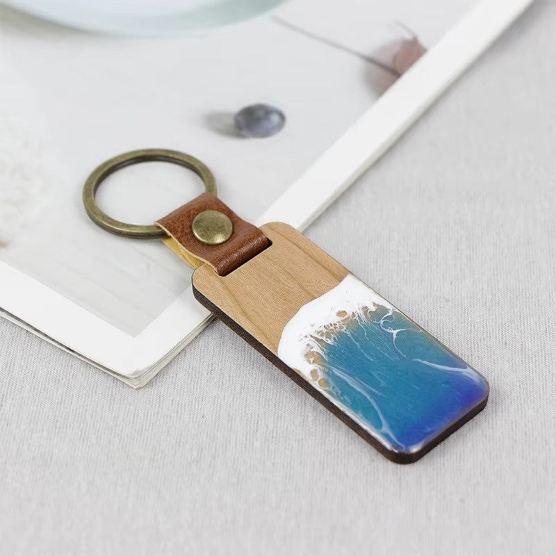Custom PU Leather & Resin Wave Keychain