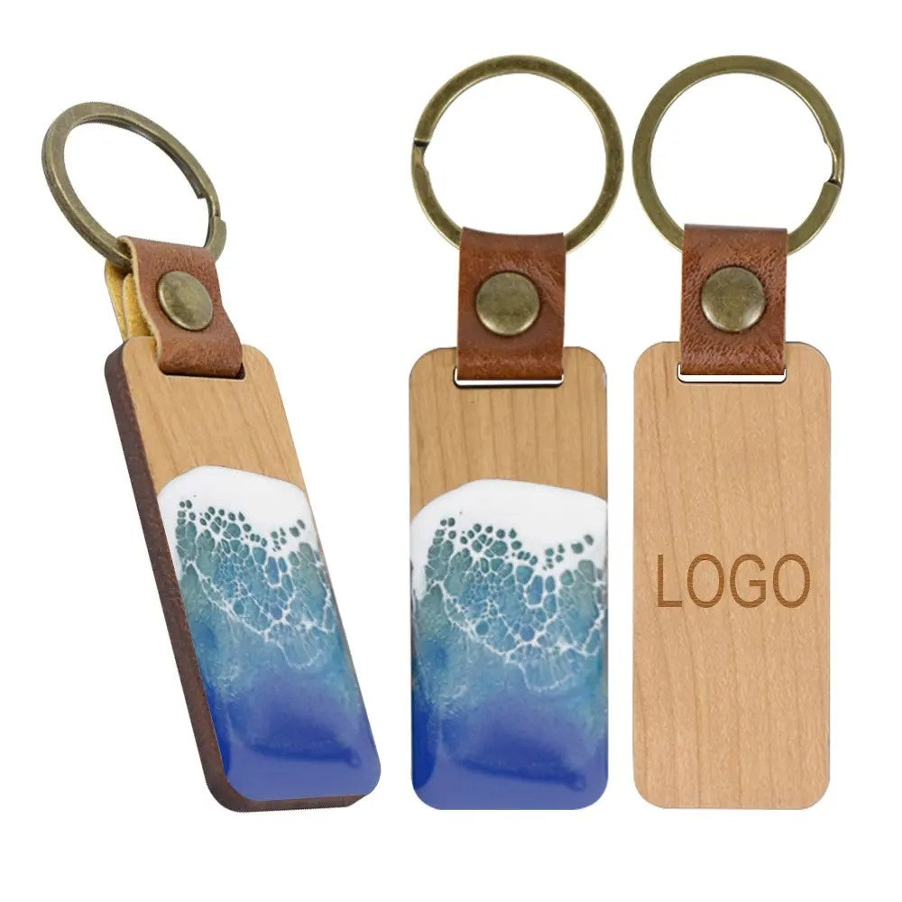 Custom PU Leather & Resin Wave Keychain