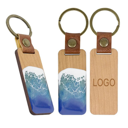 Custom PU Leather & Resin Wave Keychain